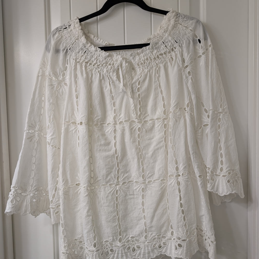 INC International Concepts White Eyelet Boho Blouse